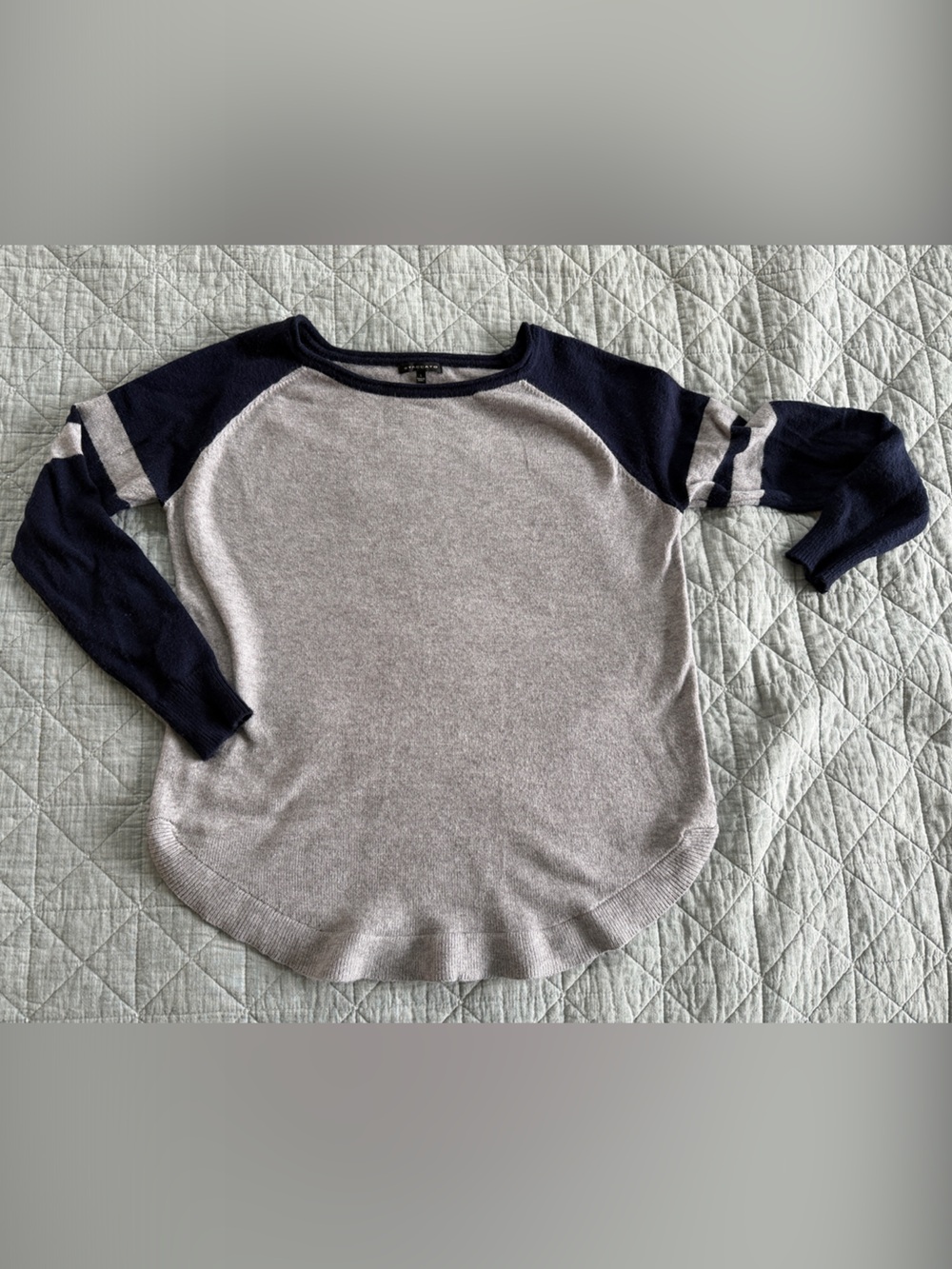 Staccato Gray Body Navy Raglan Sleeve Crewneck Sweater